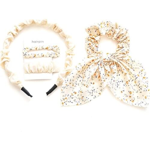 1Set Floral Bowknot Hair Tie Scrunchies Macaron Hair Clip Elastic Beautiful Folding Hemming Headband Hair Accessories For Woman