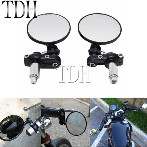 1 Pair 7/8" Motorcycle Rearview Mirrors Round Bar End Scooters Rear View Side Mirror For Cafe Racer Honda Kawasaki Suzuki