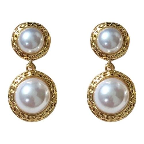 10 pair / lot fashion jewelry accessories gold metal round pearl earrings