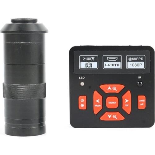 21MP Full HD 1080P 60FPS HDMI Digital Industry Video C-mount Microscope Camera TF Card Video Recorder+0.5X C Mount Eyepiece