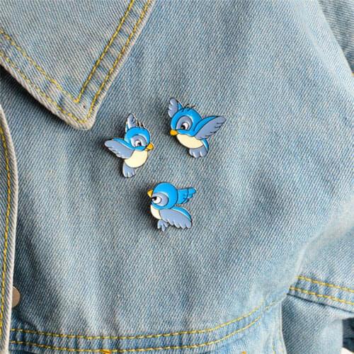 3PCS/Set Enamel Blue Bird Brooch Bin Animal Pin Jacket Shirt Badge Jewelry Gift