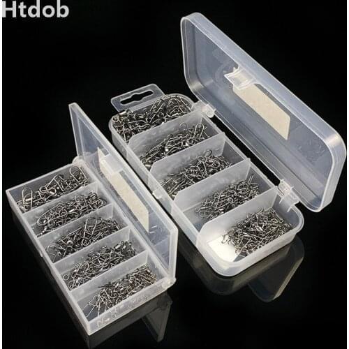 95/210Pcs 2# 4# 6# 8#10# Stainless Steel Fishing Connector Pin Bearing Rolling Swivel Snap Pins Fishing Tackle Accessories Box