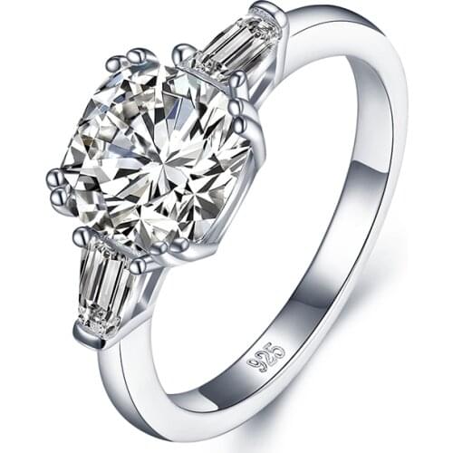 ANZIW Fashion 925 Sterling Silver Square Three Stone Rings Wedding Engagement Bridal Rings For Women Party Lover Rings Jewelry