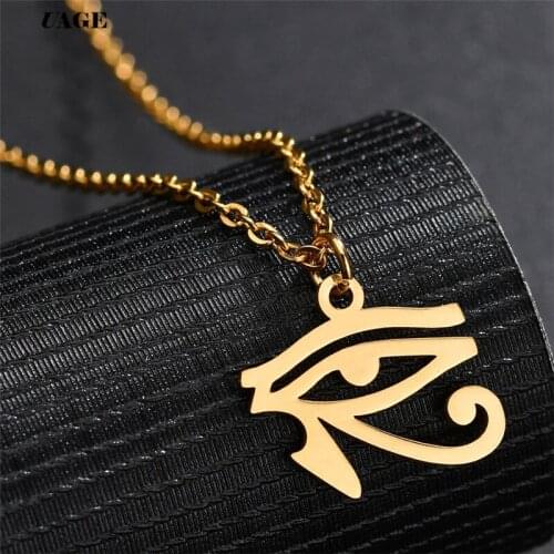 UAGE Holy 316L Stainless Steel Ancient Egyptian Eye of Horus Amulet Necklaces for Women Men Gold Silver Color Charm Jewelry