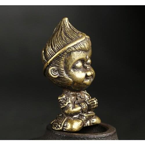 Pure copper solid Q version monkey king Qi Tian Da Sheng meditation home desktop small handicraft ornaments