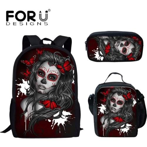 FORUDESIGNS Githic Skull Girls Pattern Deisgn Schoolbags for Teenagers New Fashion Backpack High Quality School Bookbags rugzak