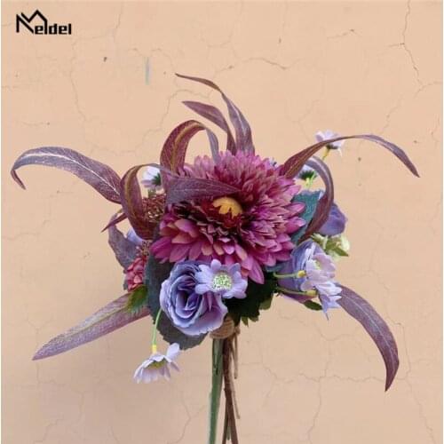 Meldel Artificial Flower Bouquet Silk Rose Peony Hydrangea Mixed Flower Bouquet Long Eucalyptus Leaves Wedding Home Party Decor