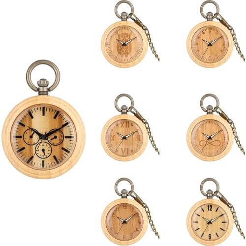 Exquisite Bamboo Large Pocket Watch for Men Vintage Bronze Rough Chain Pendant Watch for Women Clock on the chain
