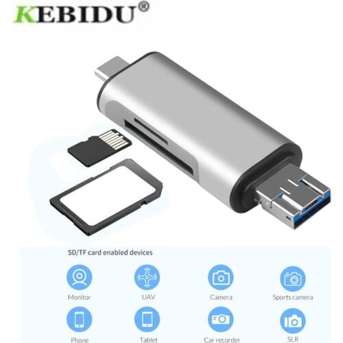 Kebidu Portable 3 In 1 OTG Type C Card Reader USB 3.0 USB A Micro USB Combo To 2 Slot TF SD Card For Smartphone PC Fast Transfer