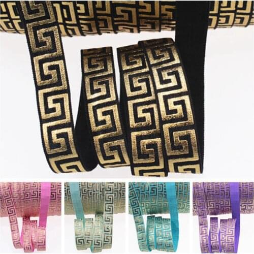 5/8" Gold foil Maze FOE fold over elastic for hair ties headband accessories welcome custom printed