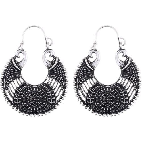 LOVBEAFAS Fashion Ethnic Gypsy Boho Drop Earrings For Women Antique Silver Plated Carved Hollow Flower Vintage Earrings bijoux