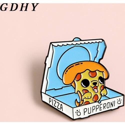 GDHY Cute Pizza Dog Pet Enamel Pins Custom Puppy Brooches Lapel Bag Creative Badge Fun Food Dog Jewelry Gift for Kids Friends