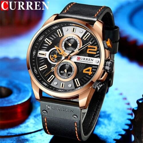 CURREN Chronograph Man WristWatch Calendar Sport Men Watch Military Top Brand Luxury Black Genuine Leather Male Clock Gift 8393