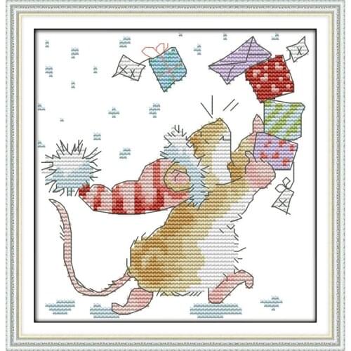 The little mouse collection of letters painting counted or Stamped 11CT 14CT Chinese Cross Stitch kits embroidery needlework Set