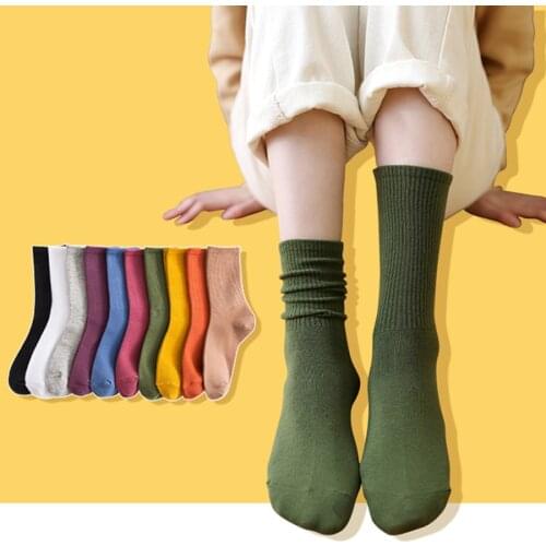 Woman Socks Cotton Elegant Solid Color Black White Orange Yellow Blue Casual Harajuku Crew Style Beautiful Packing Gift 1 Pack