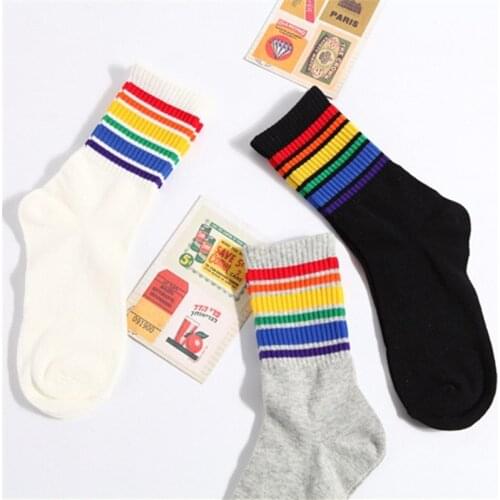 2021 New Fashion Women Socks 3 Pair/Lot Striped Pattern With Campus E-girl Chaussette Female Sokken Streetwear Happy Socks Sweet