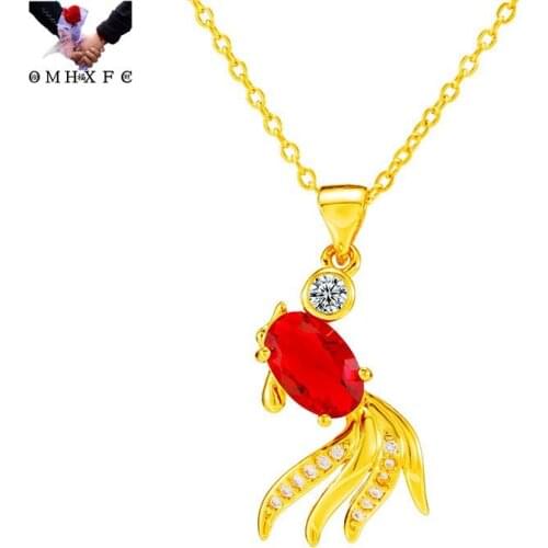 OMHXFC Wholesale PN584 European Fashion Fine Woman Girl Party Birthday Wedding Gift Goldfish AAA Zircon 24KT Gold Pendant Charm