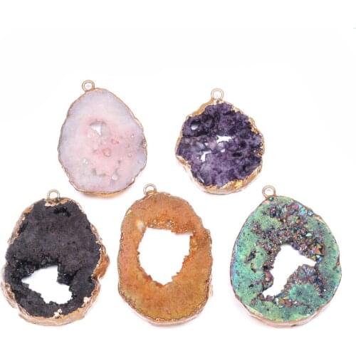 Fashion Irregural Druzys Agates Pendant Natural Stone Pendanat Charms for Making DIY Jewerly Necklace Gift Size 25x30-35x45mm