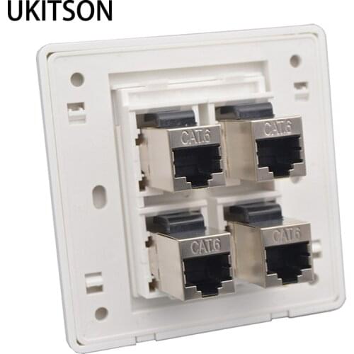 Female CAT6 RJ45 Wall Outlet With 4 Ports Shielded CAT.6 Network Socket Insert Keystone Jack Faceplate 86x86mm In White Color