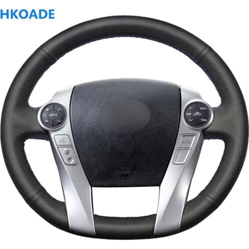 DIY Black Genuine Leather Hand-sewing Car Steering Wheel Cover for Toyota Prius 30(XW30) 2009-2015 Prius C(US)2012-2017