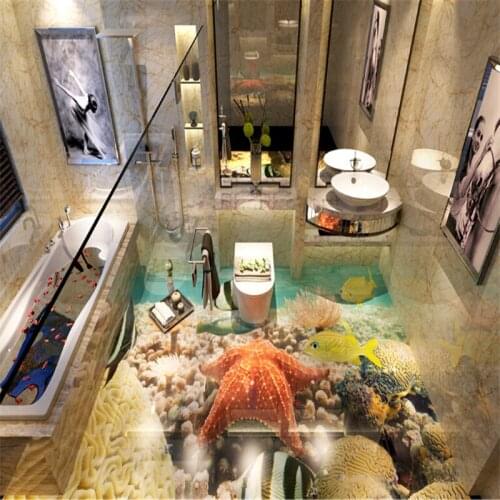 Beibehang Starfish fish floor mural adhesive wear non-slip waterproof self-adhesive sticker paint European ultra-modern bathroom
