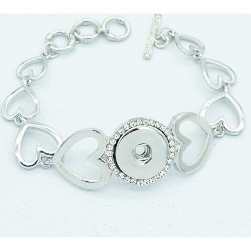 SG0164 Fashion Charming Silver color Hearts crystal snap bracelet bangle fit 18MM snap buttons jewelry wholesale