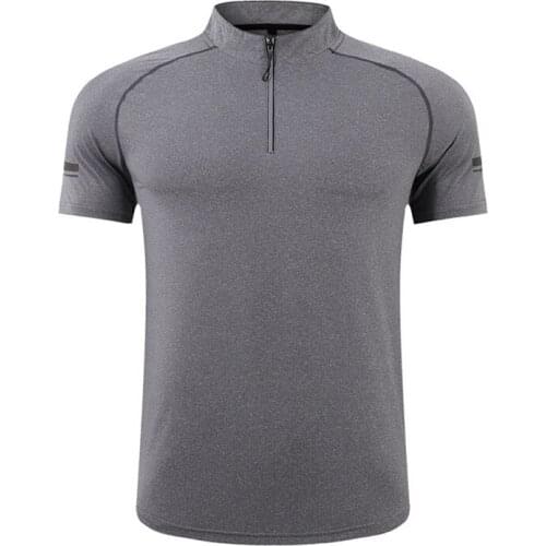 Sports T-Shirt Zipper O Neck Tops Hiking Shirt Men Polyester Tops Zipper Color Matching Clothes Male Tee Shirts Top Quick Dry