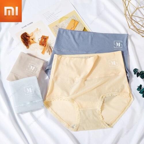 3Pcs Xiaomi Ladies Ice Silk Panties Ladies Briefs Pure Cotton Silky High-waist Underwear Belly-lifting Antibacterial Mid-waist