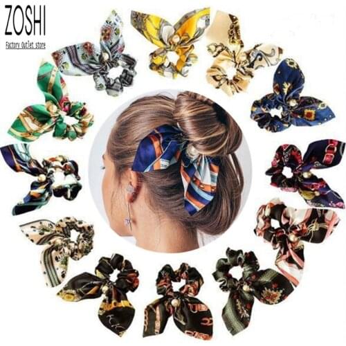 12 Color New Silk Bowknot Elastic Hair Bands For Women Girls Print Scrunchies Headband Hair Ties Ponytail Holder Hair Accessorie