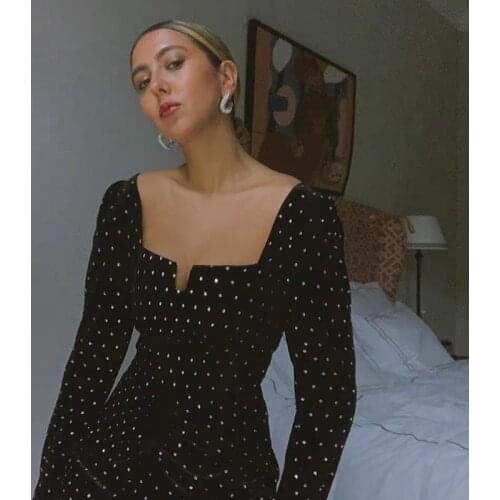 Square Vintage Collar Velvet Dress For Women Luxury Diamond Brand Designer Runway 2021 Spring Sexy Party Dresses Club Wear Shein