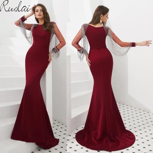 New Mermaid Luxury Evening Dress Long 2019 Long Sleeve Beads Evening Gown Formal Women Dress vestidos de fiesta