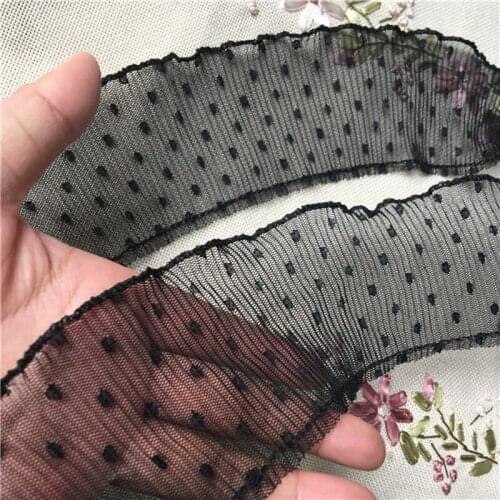 1Yards 91cm Elastic Pleated Guipure Dot Lace Trim Ribbon Black 3D Tulle Lace Fabric 7cm Sewing Decor Clothes Craft Supplies KQ24