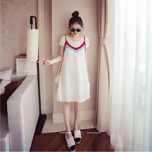 219# T shirt + Dress Maternity Dress Summer O Neck Dress Loose Stylish Short Sleeves Dress Pregnant Women Mom Dress