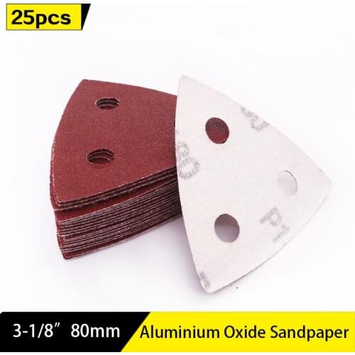 25Pcs Red Triangle 3 Holes Sandpaper 80x80x80mm Sanding Sheets 80/120/180/240/320/400 Grits for Wood Metal Polishing