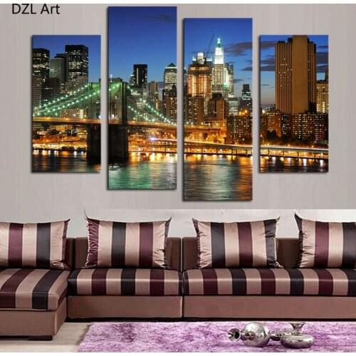 4 Panels(No Frame) City Bridge Painting Canvas Wall Art Picture Home Decoration Living Room Canvas Printing,canvas painting