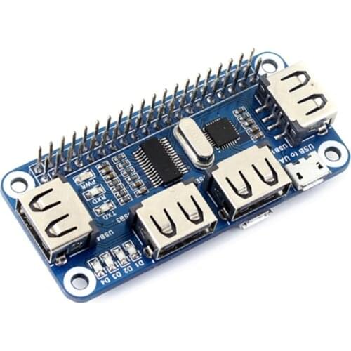 4 Port USB HUB HAT for Raspberry Pi Zero / Zero W/B+ /2B /3B / 3B+ , USB to UART for Serial Debugging,Compatible with USB2.0/1.1