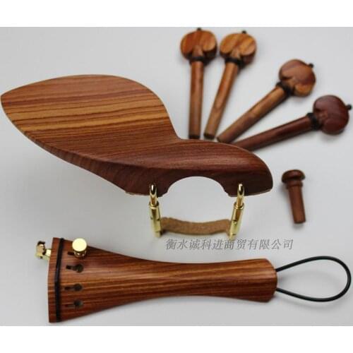 5 sets rosewood violin fittings 4/4, connection golden chin rest clamps