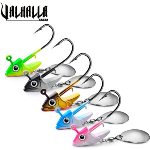 VALHALLA 5PCS Fishing Hooks 7.5g 10.5g 15g Jigging Head Hook With Rotation Spinner Spoon Lifelike Jigs Hooks Fishing Tackle
