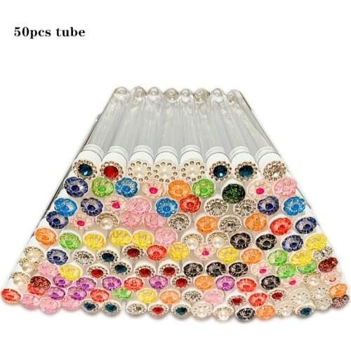 Brown Eyelash Extension Brush | 50 pcs | Black reel brush in the test tube and shiny brown cabochon mascara stick on the lid, di