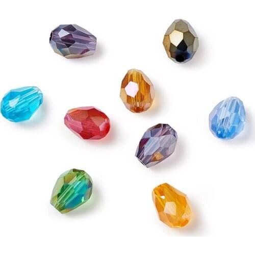 50pcs Mixed Color Faceted AB Color Plated Drop Glass Beads for Jewelry Making DIY Earring Bracelet Necklace 7~8x6mm Hole: 1mm