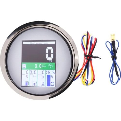85MM Digital Tachometer 5 in 1 Multi-functional Tacho Meter With Fuel Level Water Temp Oil Pressure 0~10Bar Alarm For Car Boat