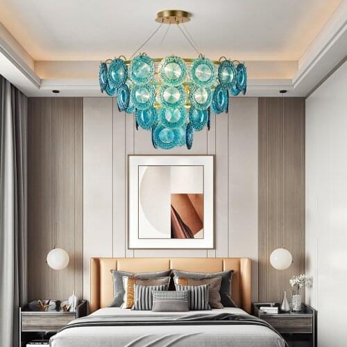 American lighting luxury living room ceiling lamp personality creative bedroom blue glass plate restaurant ceiling light LB40304
