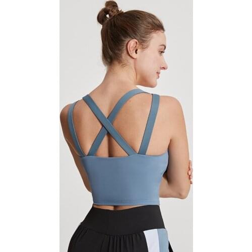 New Women Vest-type Sports Gym Bra Push Up Crop Top Female Cross Strap Shockproof Fitness Running Yoga Bra Athletic Underwear