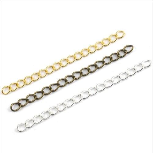 100pcs 50mm Gold/Silver/Gun Black/Antique Bronze Color Necklace Extender Chain Bulk Extension Tail Chains for DIY Jewelry Making