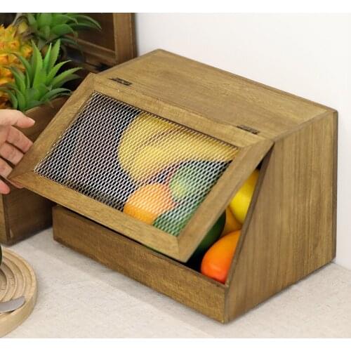 Wooden Box Storage Case for Bread/Fruit Carton with Iron Net Tableware Wedding Party Home Decoration