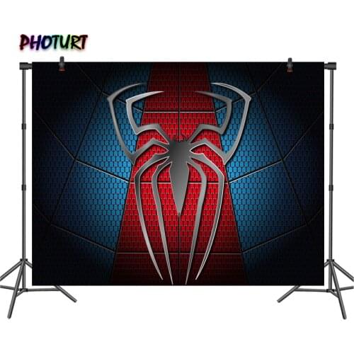 PHOTURT Spider Backdrop Kids Birthday Party Photo Background Blue Red Net Polyester Vinyl Photography Studios Props