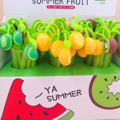 48 pcs/lot Creative Fruit Gel Pen Cute 0.5 mm black ink Signature Pens School Office writing Supplies Promotional Gift