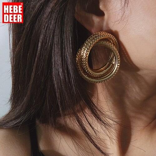 HebeDeer Fashion Earrings Women Aesthetics Circle Hollow Asymmetrical Piercing Geometric Pitted Ring Charm Earring Arete