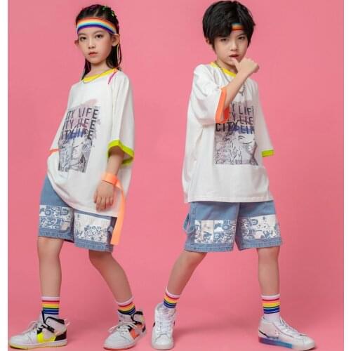 Kids Hip Hop Clothes Loose Short Sleeved Shorts Suit Streetwear Dancers Outfits Girls Boys Jazz Dance Costumes Rave Wear DQS7613