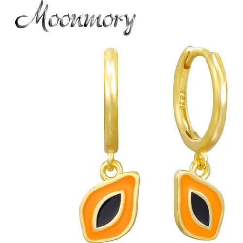 Moonmory 100% Authentic 925 Sterling Silver Summer Fruit Hoop Earrings For Women Enamel Papaya Pendant Party Jewelry Wholesale